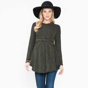 Women's Maternity Long Sleeve Glitter Slinky Ruffle Baby Doll Top